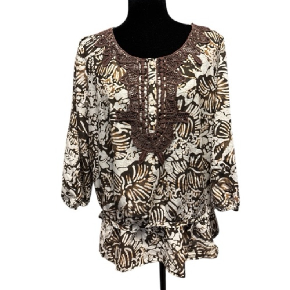 JNY Signature Floral Print Women's Top - Brown and Cream